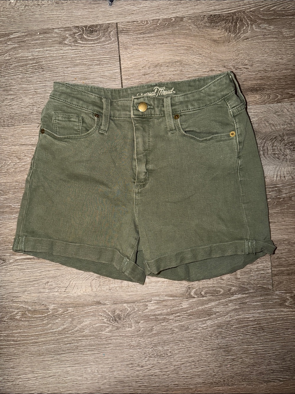 Universal Thread Olive Green High-Rise Cuffed Denim Shorts